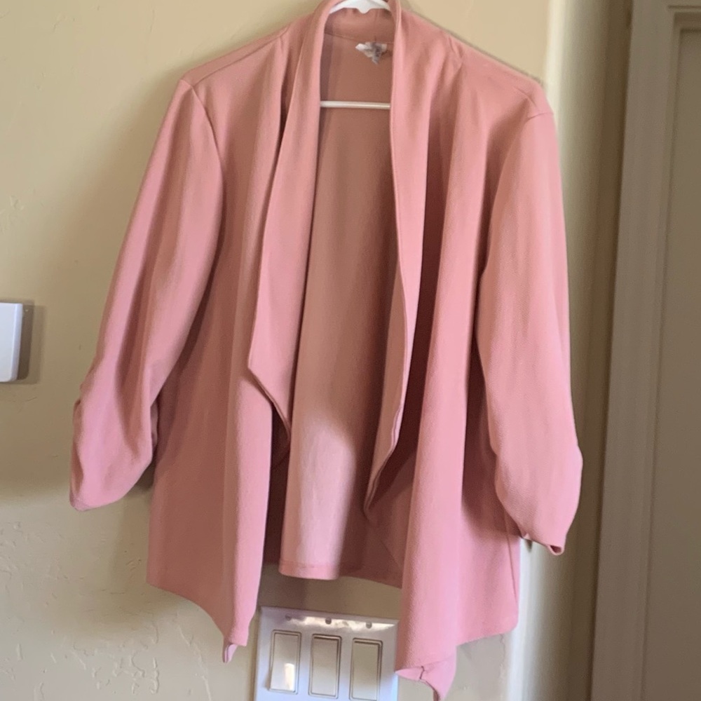 Salmon 3/4 sleeve jacket/ open front cardigan top